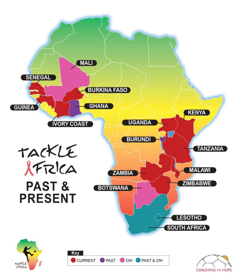 Karte Afrikas mit den Ländern, in denen TackleAfrica aktiv ist.